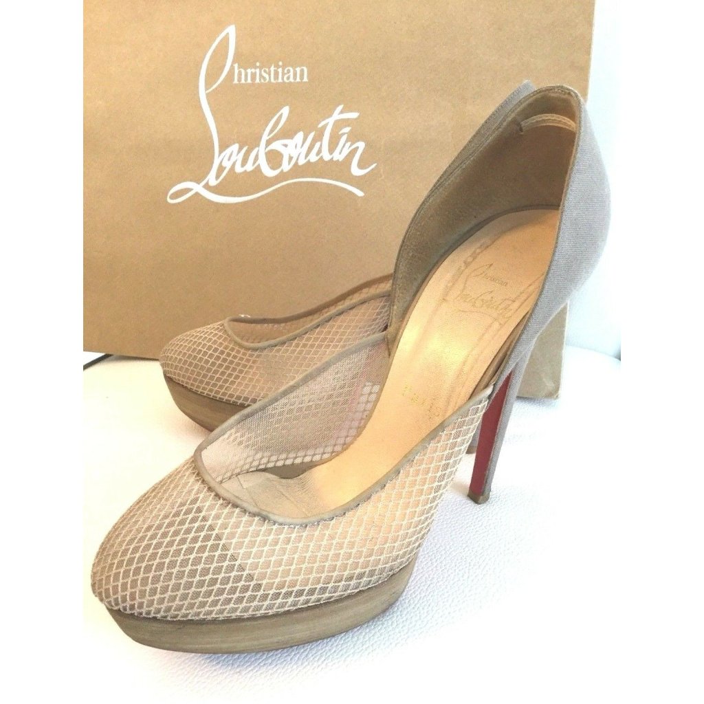 Christian Louboutin Women's Shoes Aragna Heel Beige Tan It 38.5 Us 8.5 Authentic